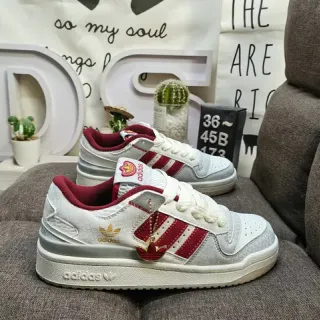Adidas White Red Low-Top Perforated Toe Lifestyle Sneakers