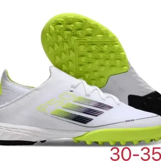 Adidas Zapatos de Fútbol Blancos Amarillos Corte Bajo Parte Superior de Tejido Detalle de Rayas Gradientes para Césped