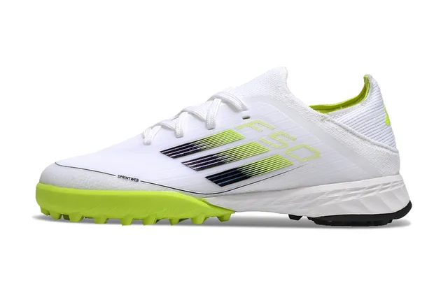 Adidas Zapatos de Fútbol Blancos Amarillos Corte Bajo Parte Superior de Tejido Detalle de Rayas Gradientes para Césped 2