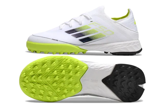 Adidas Zapatos de Fútbol Blancos Amarillos Corte Bajo Parte Superior de Tejido Detalle de Rayas Gradientes para Césped 3