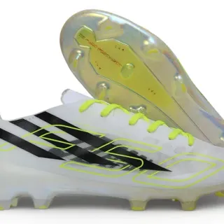 Adidas White Yellow Translucent Iridescent Sole Neon Accent Piping Firm-Ground Soccer Shoes