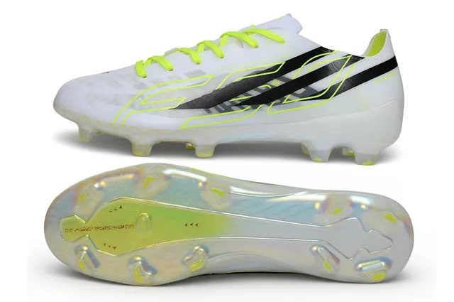 Adidas White Yellow Translucent Iridescent Sole Neon Accent Piping Firm-Ground Soccer Shoes 6