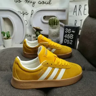 Adidas Yellow White Suede Upper Three-Stripe Side Panel Lifestyle Sneakers