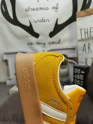Adidas Yellow White Suede Upper Three-Stripe Side Panel Lifestyle Sneakers 3