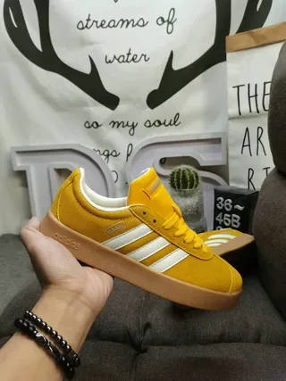 Adidas Yellow White Suede Upper Three-Stripe Side Panel Lifestyle Sneakers 5