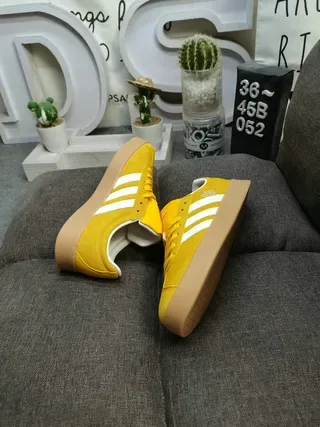 Adidas Yellow White Suede Upper Three-Stripe Side Panel Lifestyle Sneakers 6