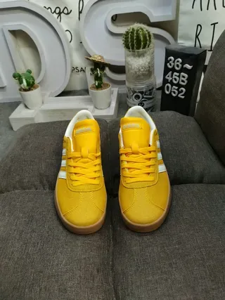 Adidas Yellow White Suede Upper Three-Stripe Side Panel Lifestyle Sneakers 10