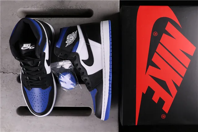 Air Jordan 1 Black Blue High-Top Leather-Paneled Basketball Shoes 2