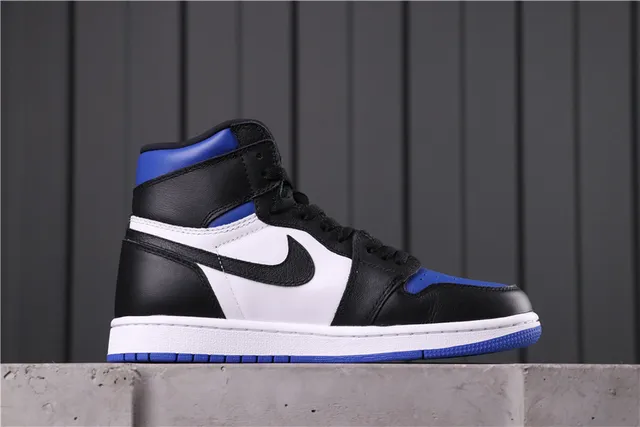 Air Jordan 1 Black Blue High-Top Leather-Paneled Basketball Shoes 5