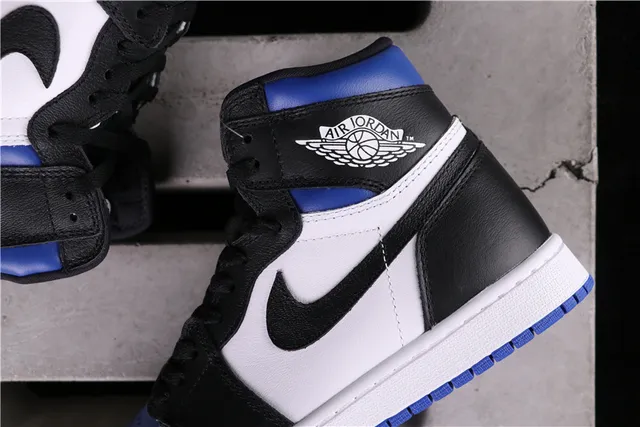 Air Jordan 1 Black Blue High-Top Leather-Paneled Basketball Shoes 8
