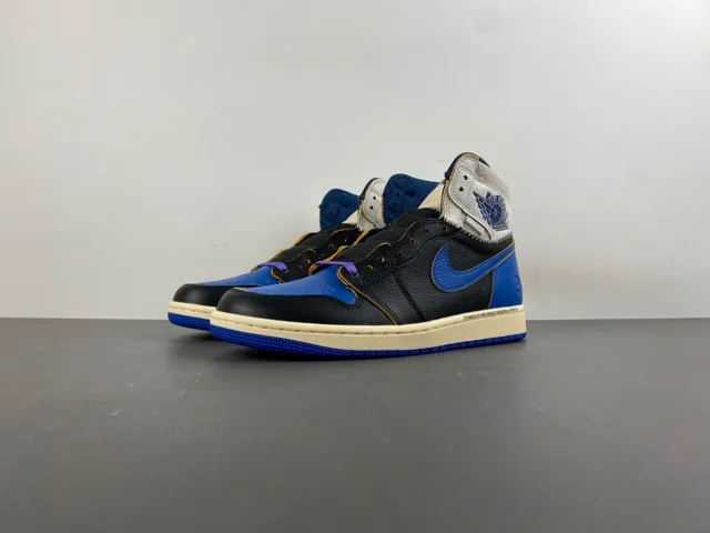 Tênis de basquete Air Jordan 1 preto azul royal creme 10