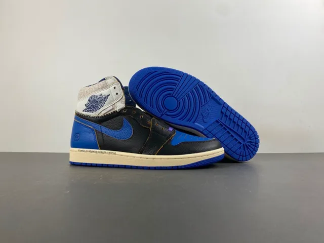 Tênis de basquete Air Jordan 1 preto azul royal creme 12