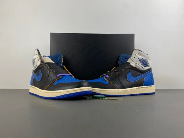 Tênis de basquete Air Jordan 1 preto azul royal creme 13