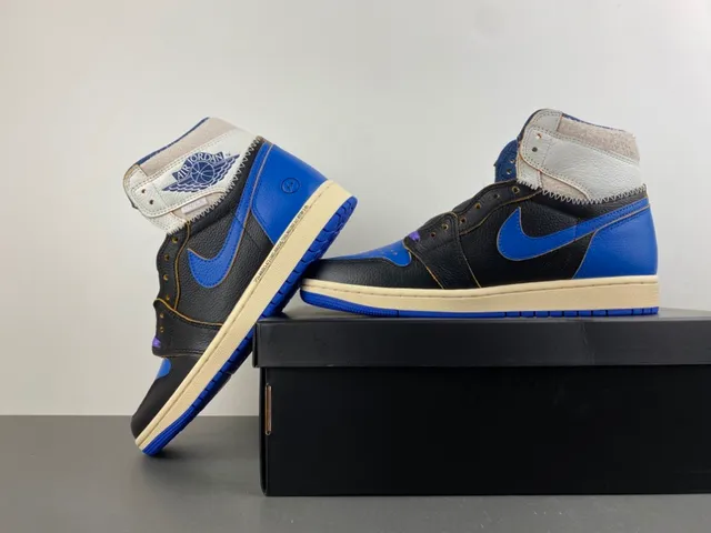 Tênis de basquete Air Jordan 1 preto azul royal creme 14