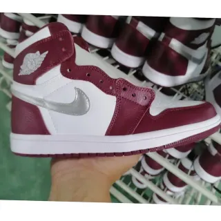 Air Jordan 1 burdeos y blanco metálico plateado zapatos de baloncesto