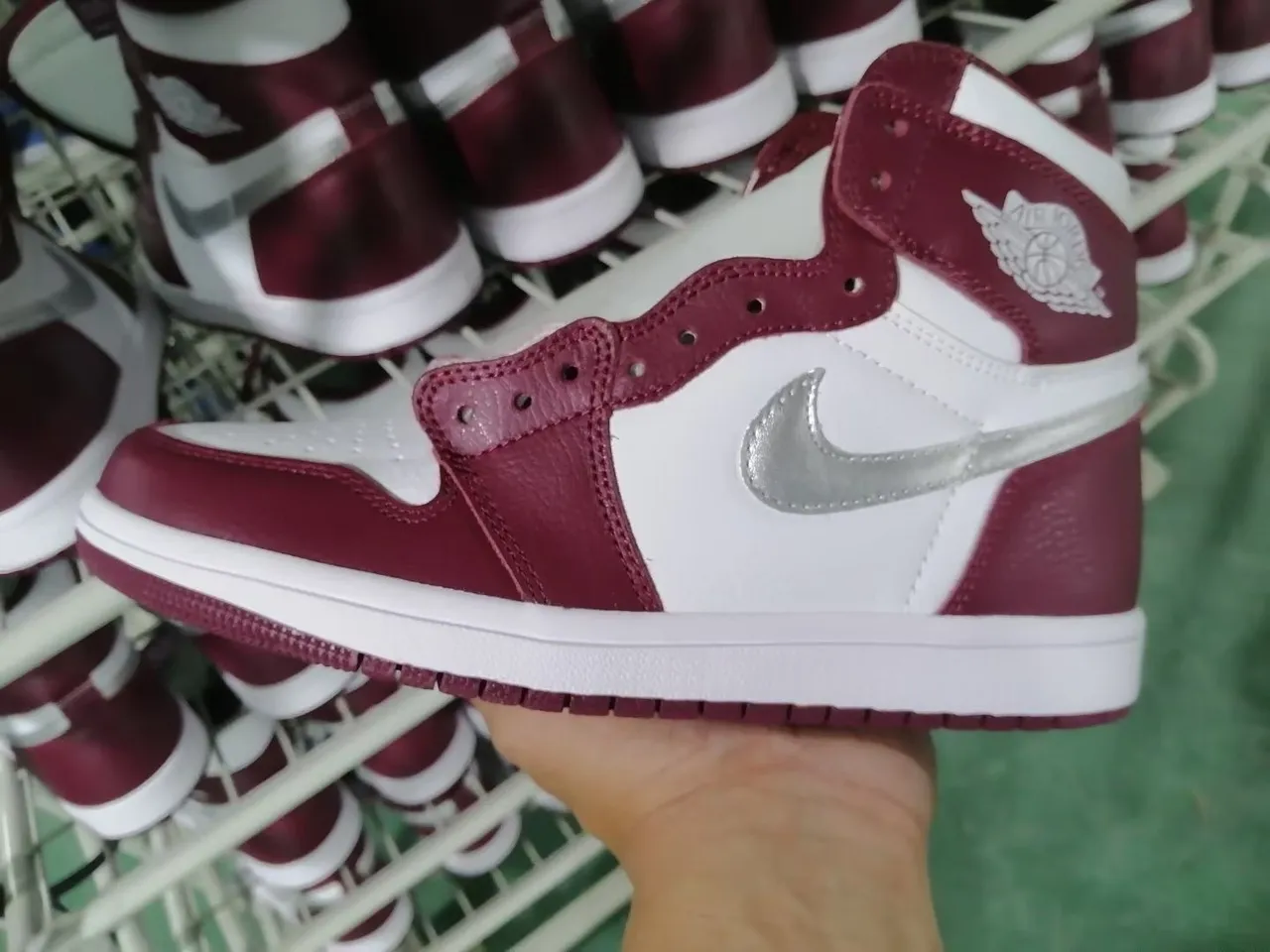Air Jordan 1 Burgundy and White Metallic Silver Basketball Shoes 2