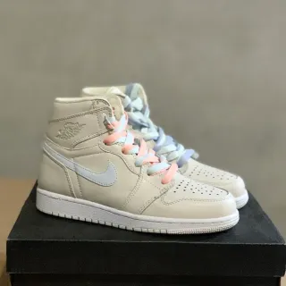 Air Jordan 1 High Beige Pastel Lace Basketball Shoes