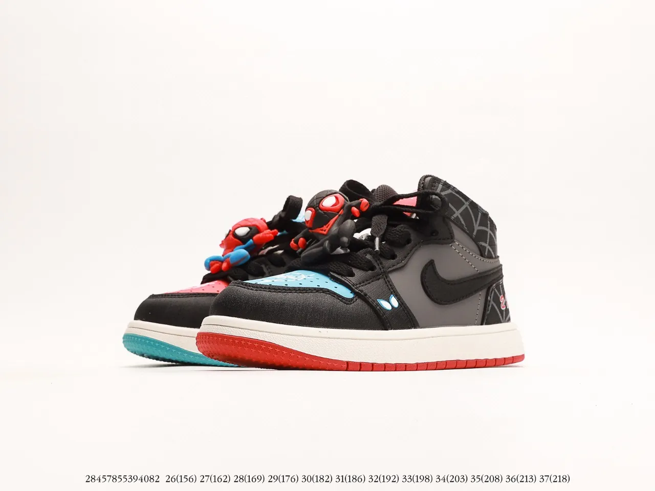 Air Jordan 1 High Kids Black White Red Gray Blue Spiderweb Basketball Shoes 17