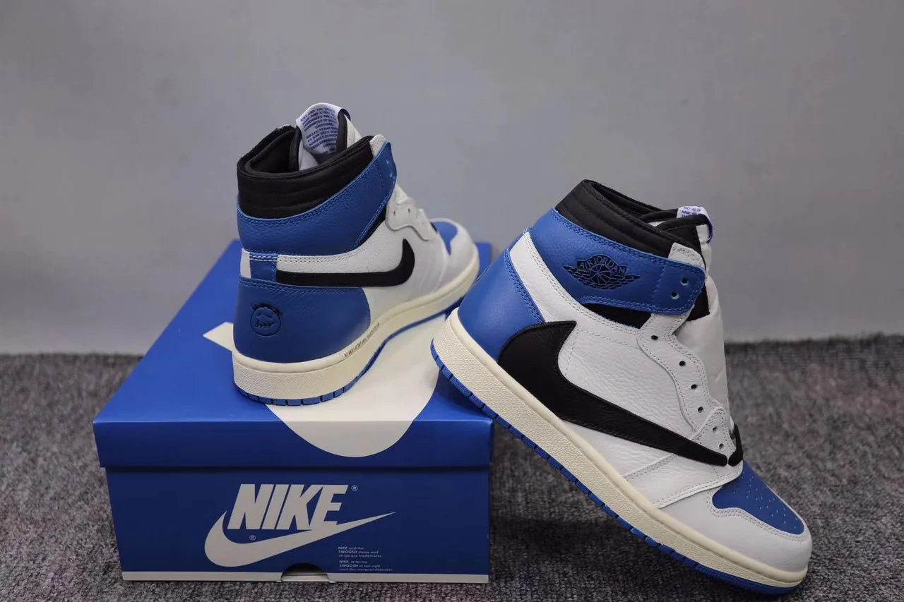 Air Jordan 1 High White Royal Blue Black Basketball Shoes 4