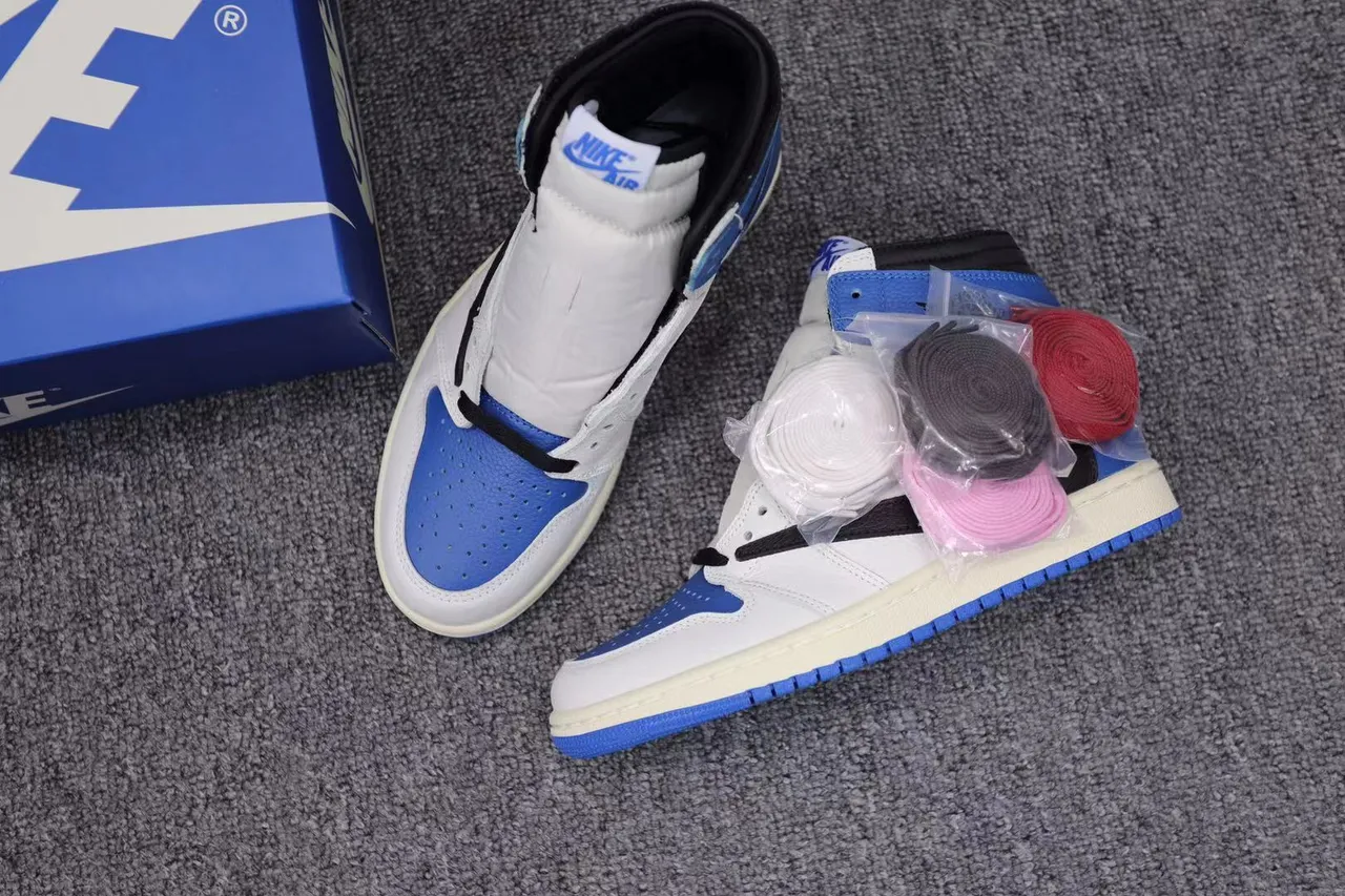 Air Jordan 1 High White Royal Blue Black Basketball Shoes 5
