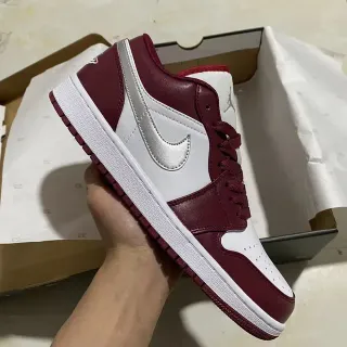 Air Jordan 1 Low Burgundy and White Lifestyle Sneakers