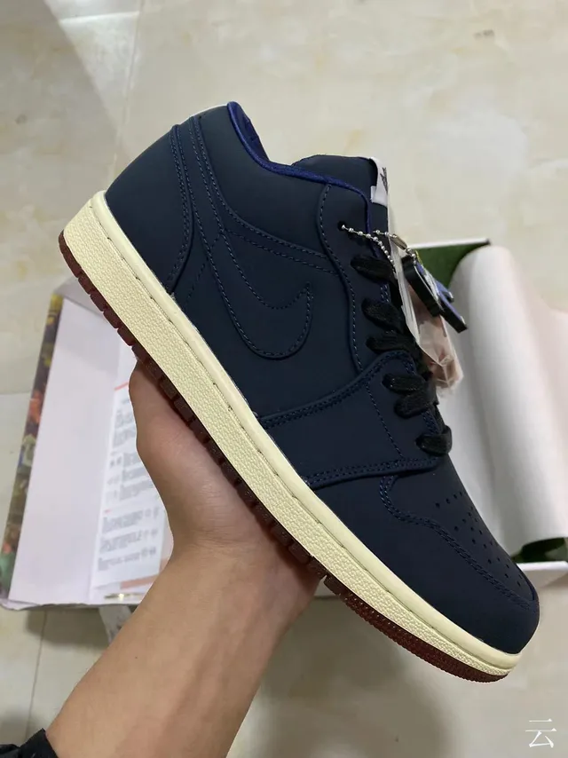 Air Jordan 1 Low Navy Cream Burgundy Lifestyle Sneakers 2