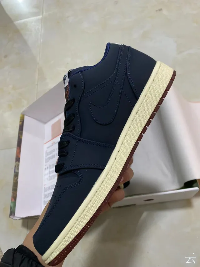 Air Jordan 1 Low Navy Cream Burgundy Lifestyle Sneakers 5