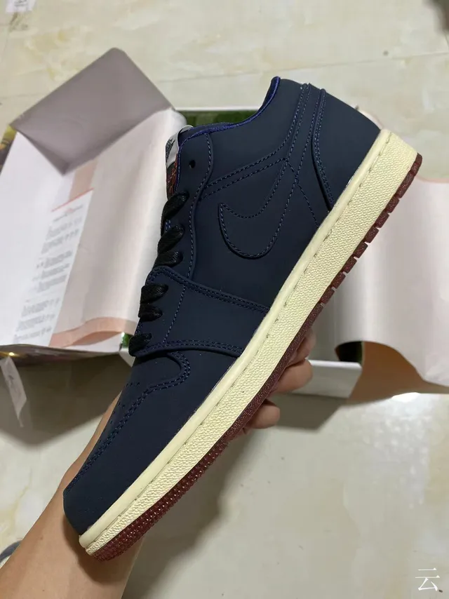 Air Jordan 1 Low Navy Cream Burgundy Lifestyle Sneakers 11