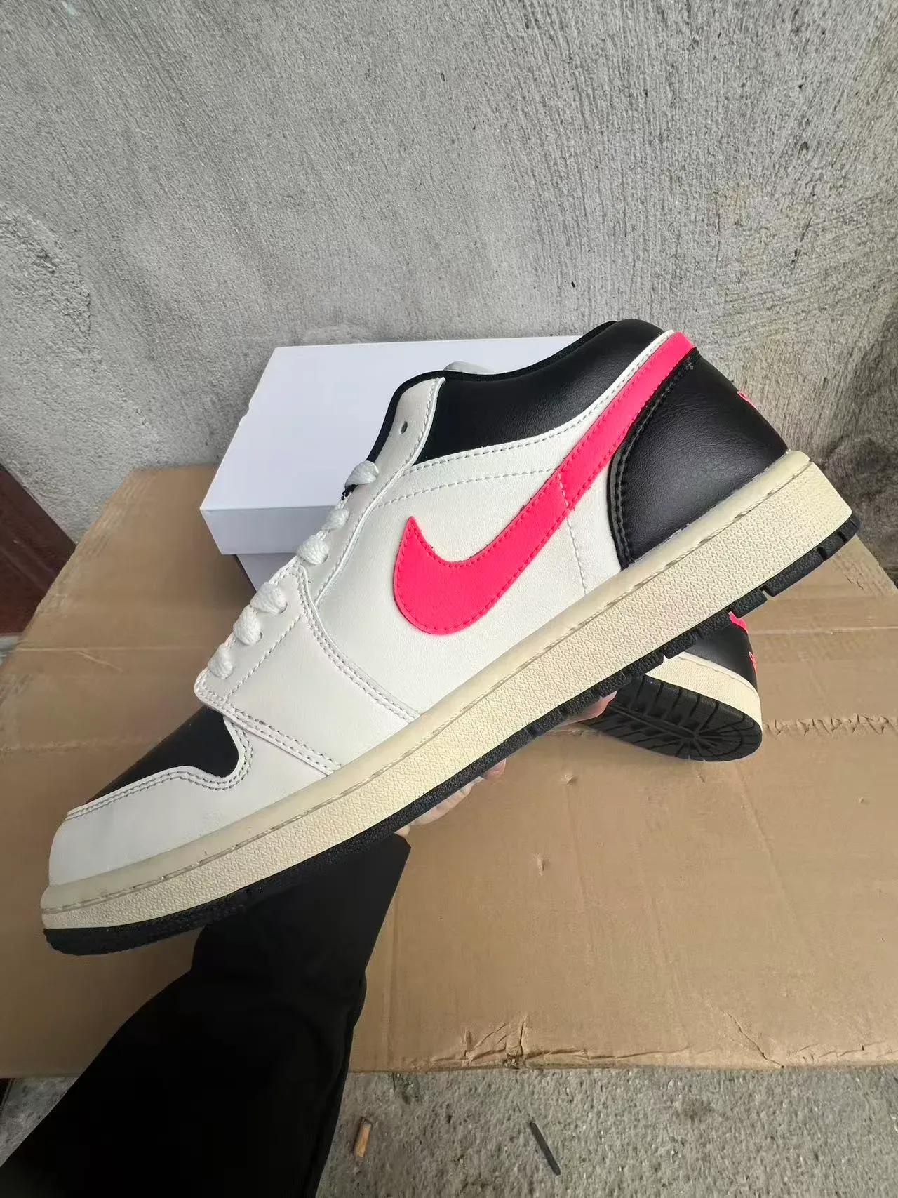 Air Jordan 1 Low White Black Pink Lifestyle Sneakers 5