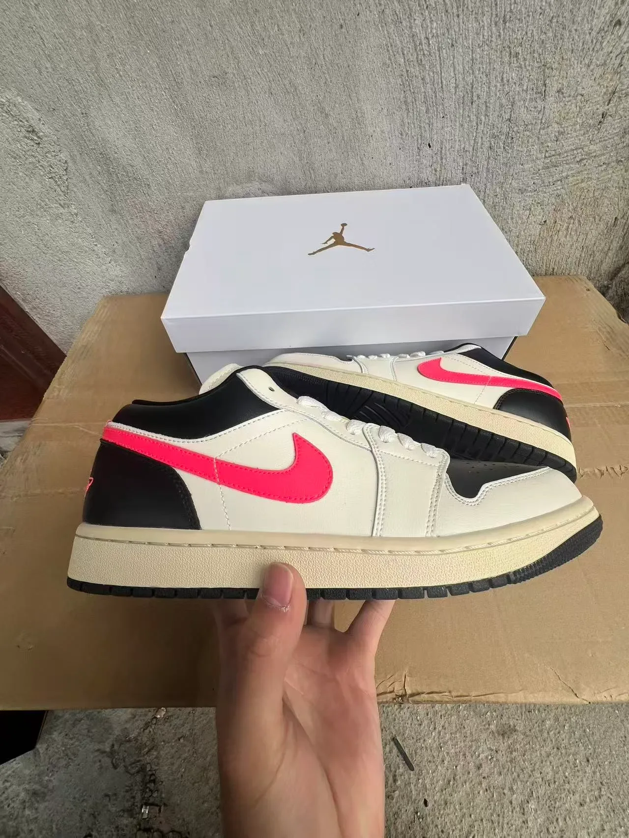 Air Jordan 1 Low White Black Pink Lifestyle Sneakers 7
