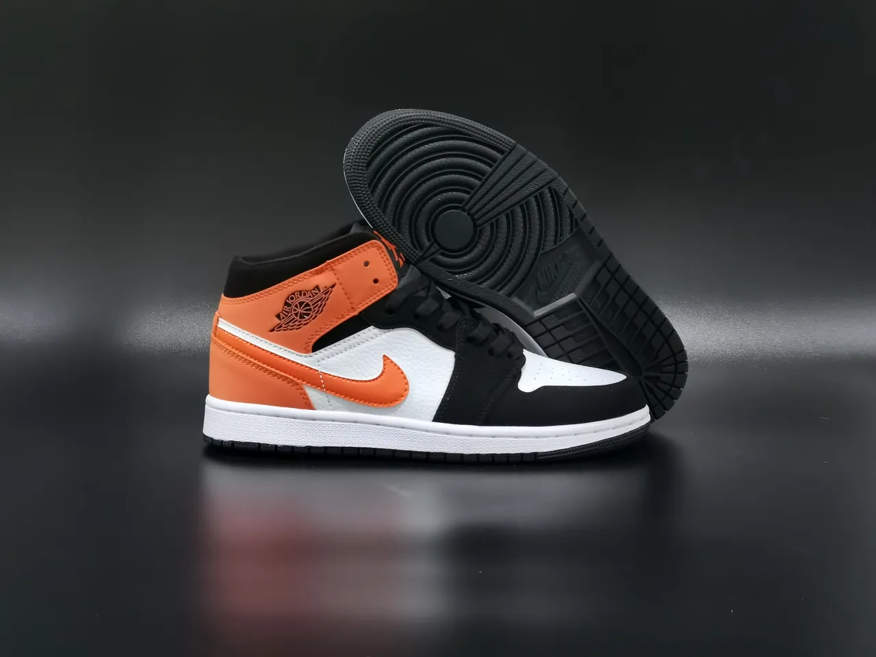 Air Jordan 1 Mid Black White Orange Basketball Shoes 8