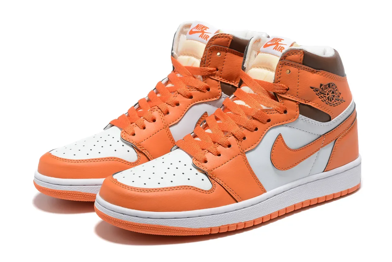 Air Jordan 1 Laranja e Cinza Tênis de Basquete High Top 4