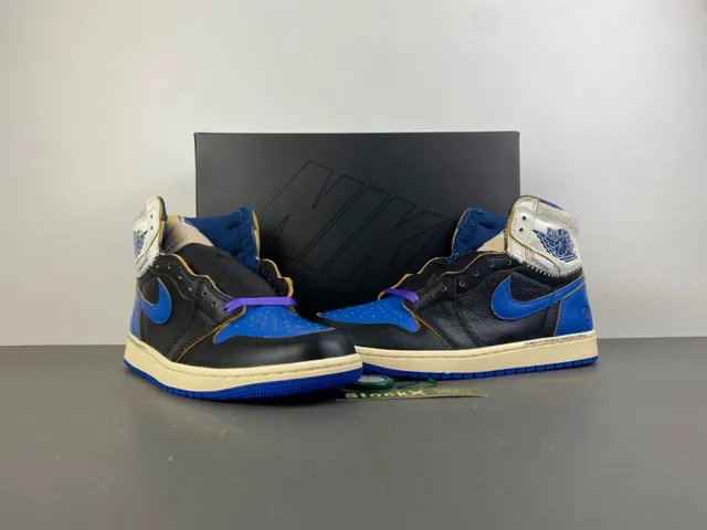 Air Jordan 1 Union LA Black Royal Blue Basketball Shoes 13