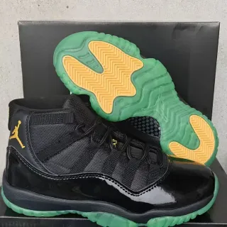 Air Jordan 11 Black Green Yellow Basketball Shoes
