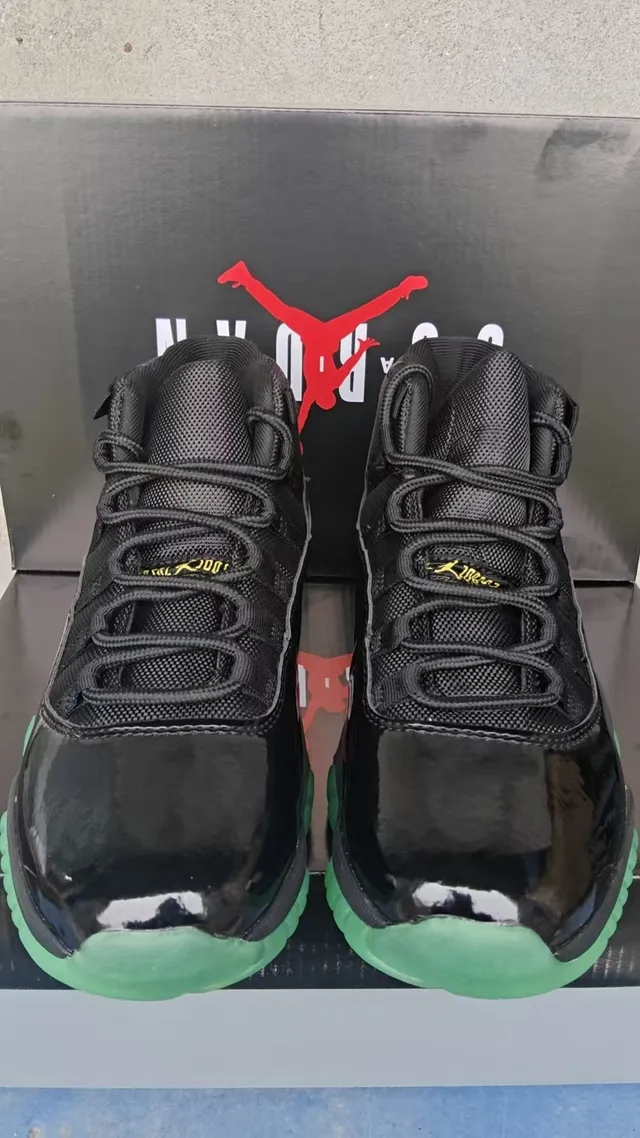 Air Jordan 11 Black Green Yellow Basketball Shoes 4