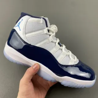 Air Jordan 11 Navy and White Patent Leather Basketball Shoes