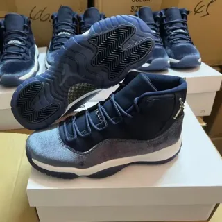 Air Jordan 11 Navy Silver High-Top Velvet And Metallic Upper Basketball Shoes