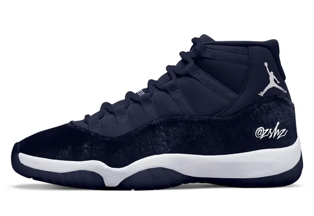 Air Jordan 11 Navy Silver High-Top Velvet And Metallic Upper Basketball Shoes 2