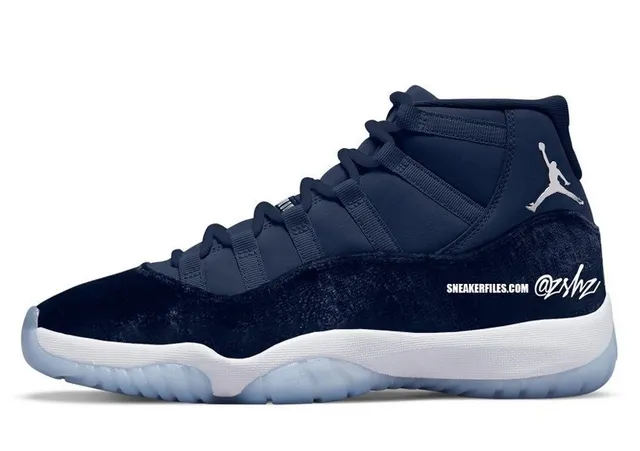 Air Jordan 11 Navy Silver High-Top Velvet And Metallic Upper Basketball Shoes 3
