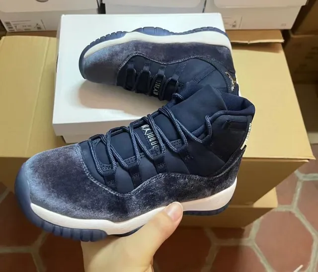 Air Jordan 11 Navy Silver High-Top Velvet And Metallic Upper Basketball Shoes 5