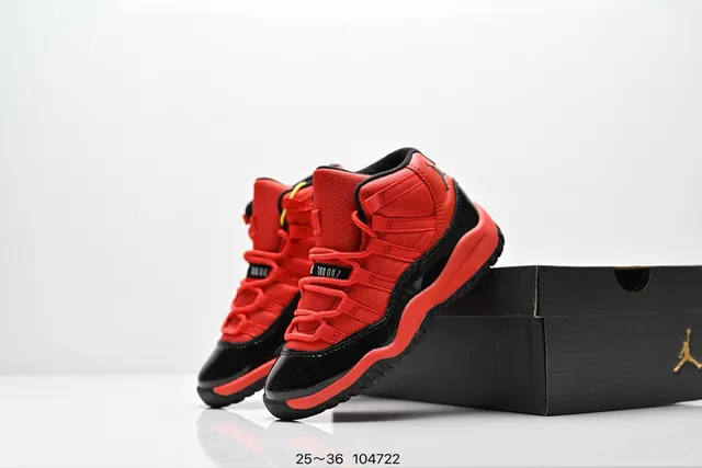 Air Jordan 11 Red Black Patent Leather Basketball Shoes 2