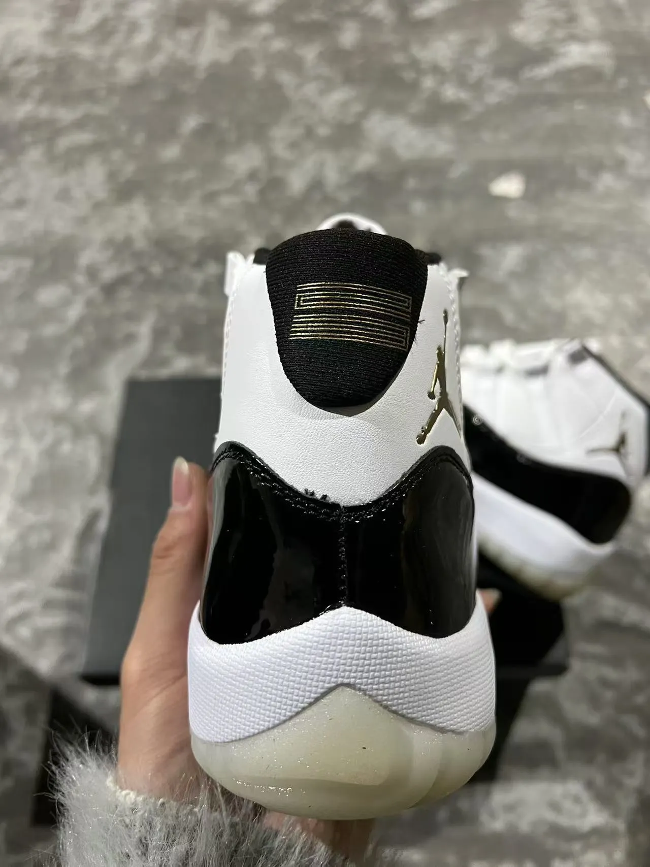 Air Jordan 11 White Black Gold Basketball Shoes 3