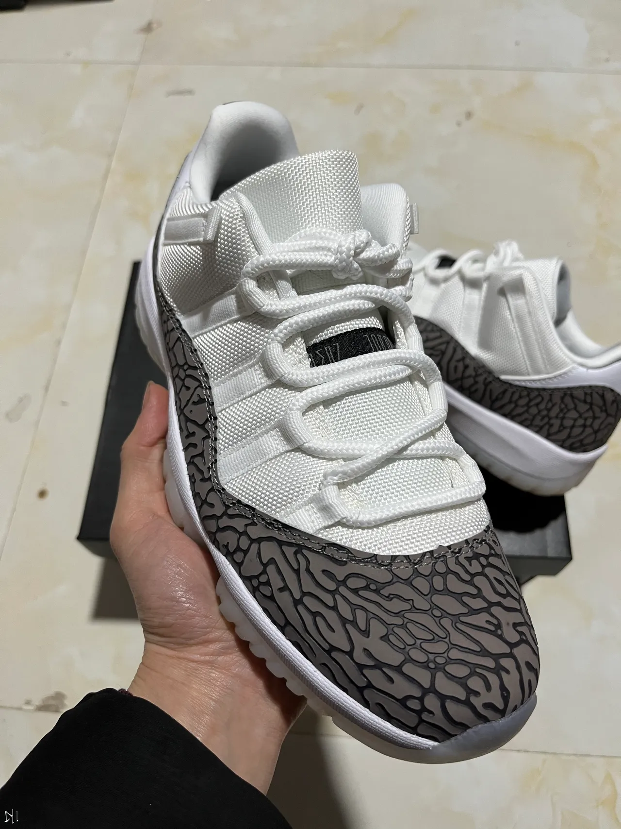 Air Jordan 11 White Gray Low-Top Elephant Print Lifestyle Sneakers 2