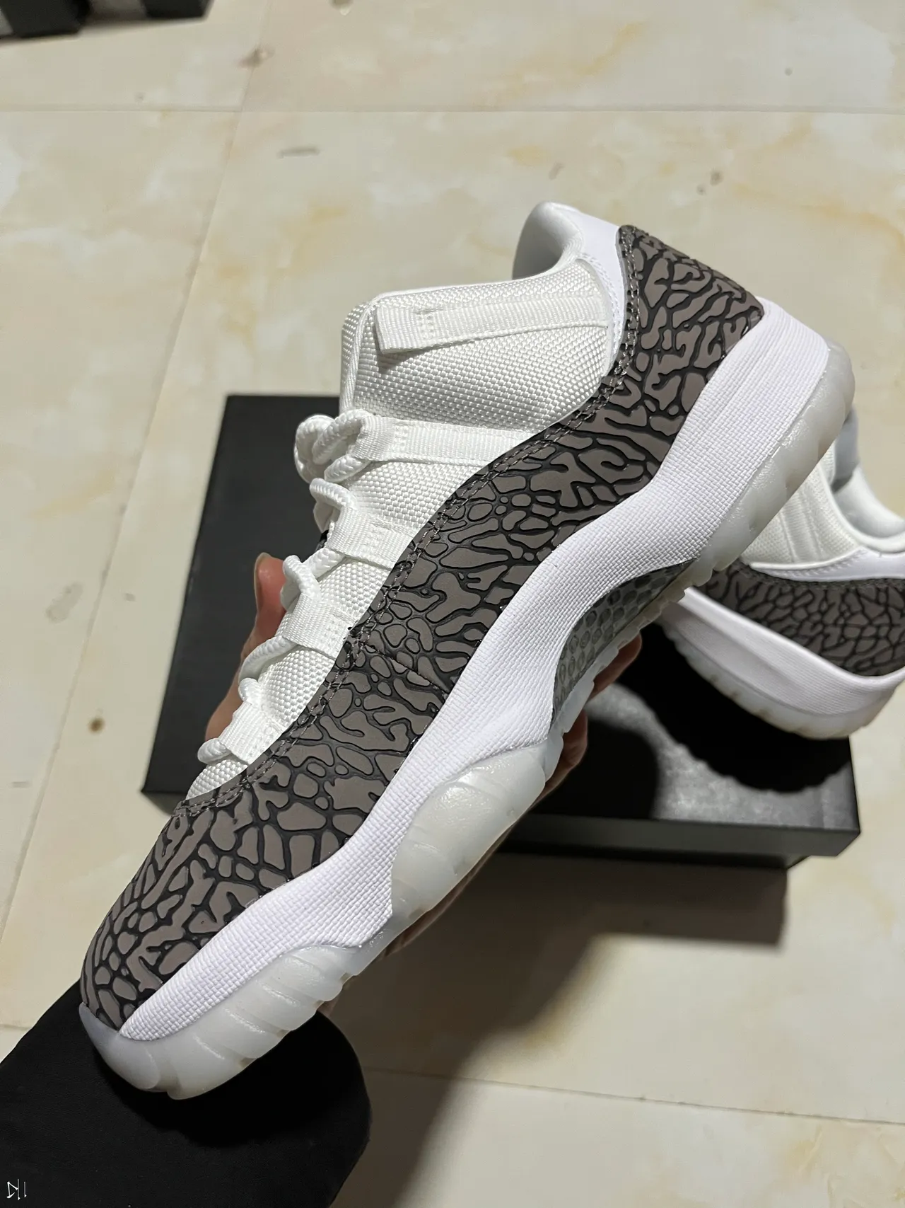 Air Jordan 11 White Gray Low-Top Elephant Print Lifestyle Sneakers 3