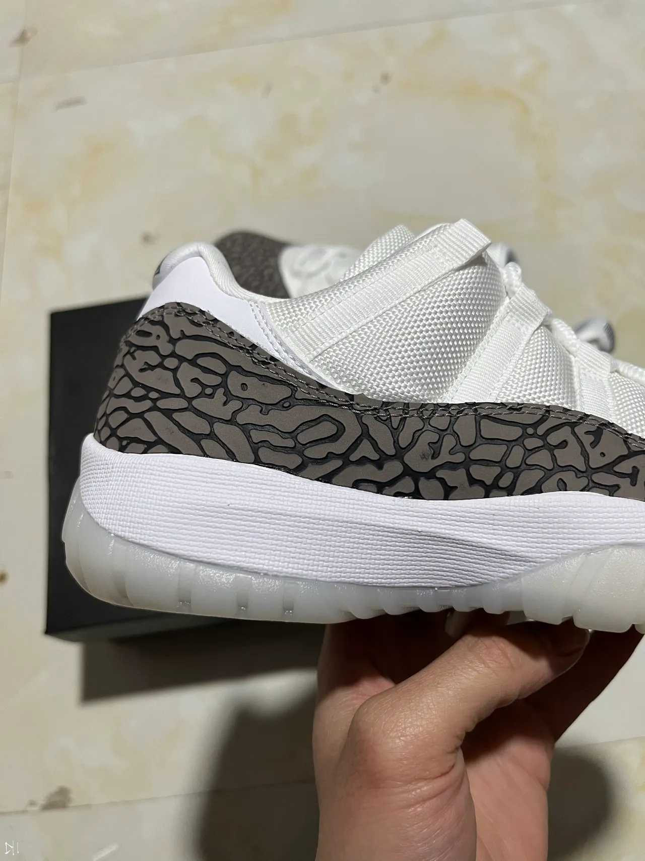 Air Jordan 11 White Gray Low-Top Elephant Print Lifestyle Sneakers 6