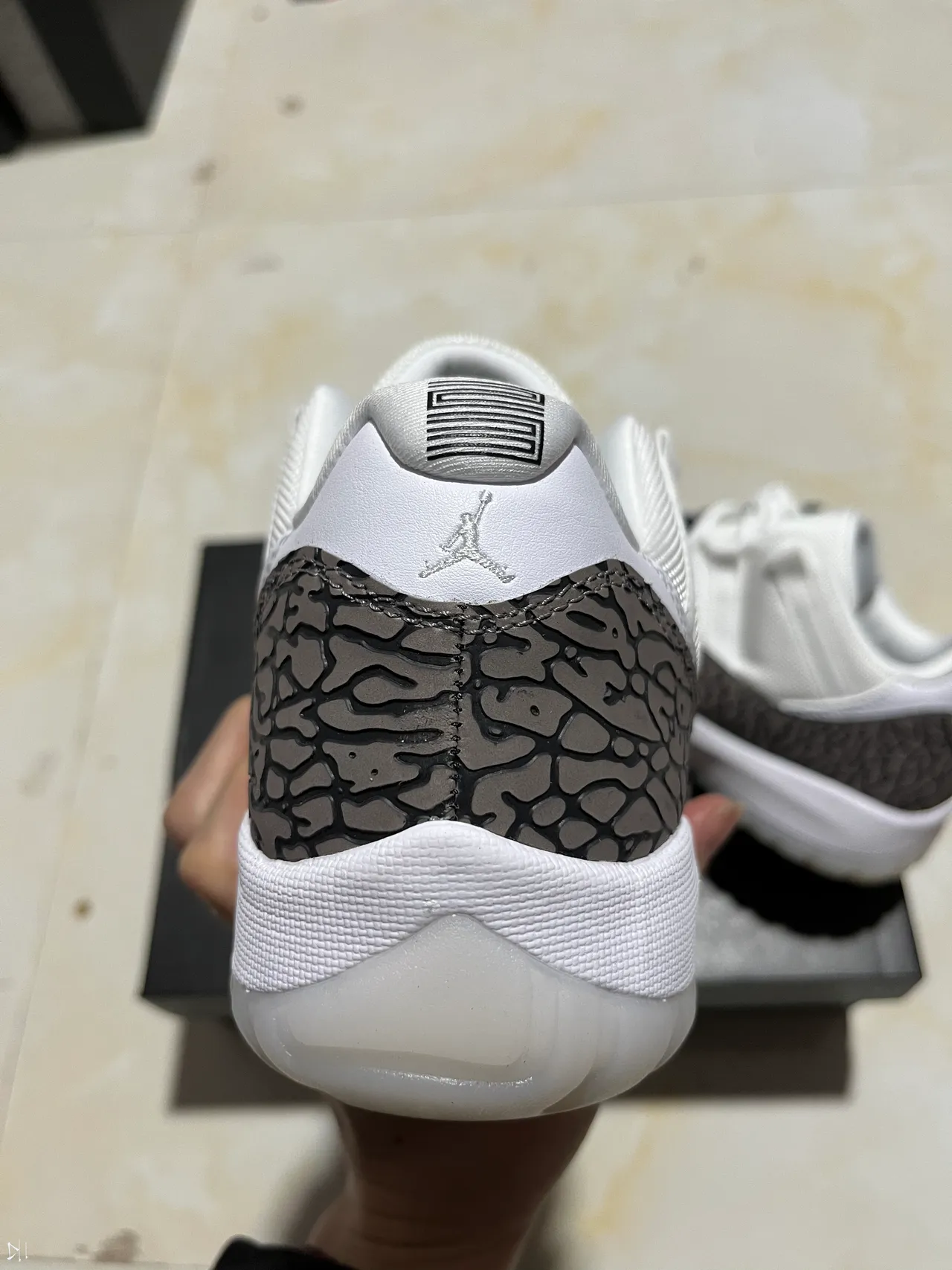 Air Jordan 11 White Gray Low-Top Elephant Print Lifestyle Sneakers 7