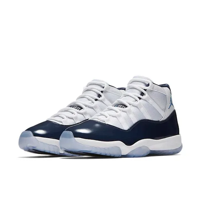 Air Jordan 11 Tênis de Basquete Branco Navy Couro Patentado 3