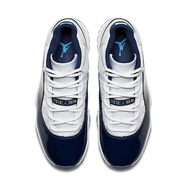 Air Jordan 11 Tênis de Basquete Branco Navy Couro Patentado 4