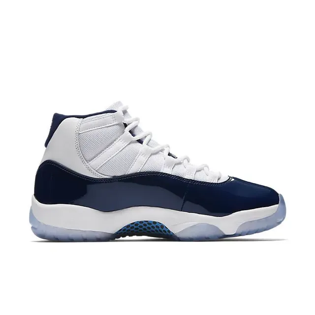 Air Jordan 11 Tênis de Basquete Branco Navy Couro Patentado 5
