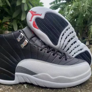Air Jordan 12 Black White Red Quilted Leather Basketball Shoes